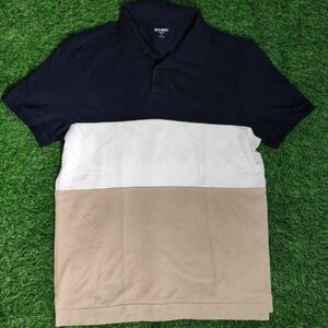 Old Navy Classic Fit Tri-color Polo Shirt Men's Large Tall LT Navy Go Dry Beige